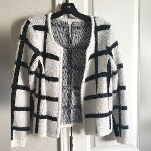 Ny Directions Women's Black & White Cardigan Stripe Sweater  Sz Medium (P)